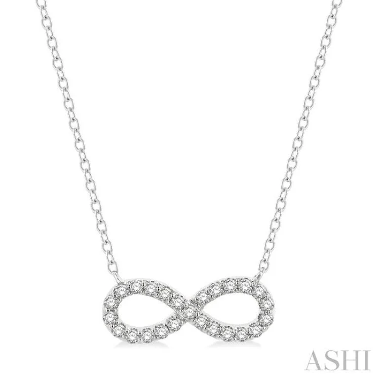 Ladies modern necklaces-1/4 Ctw Round Cut Diamond Infinity Necklace in 14K White Gold