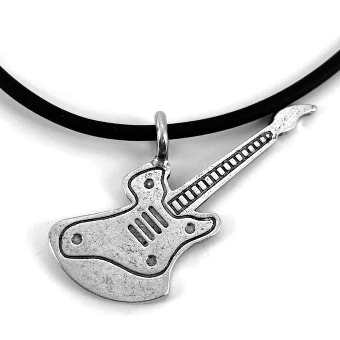 Ladies trendy necklaces-Electric Guitar Antique Pewter Necklace