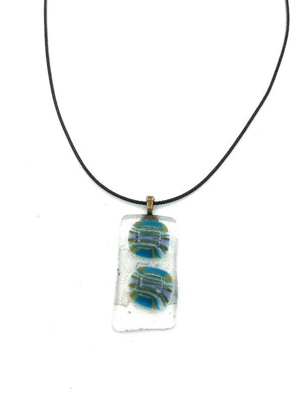 Ladies solitaire necklaces-Necklace with Fused Glass Pendant, Small Pendant, Clear with Green Stripes