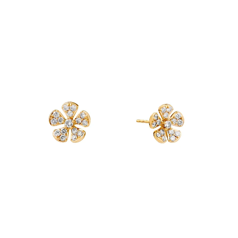 Ladies stud earrings-Diamond Flower Studs