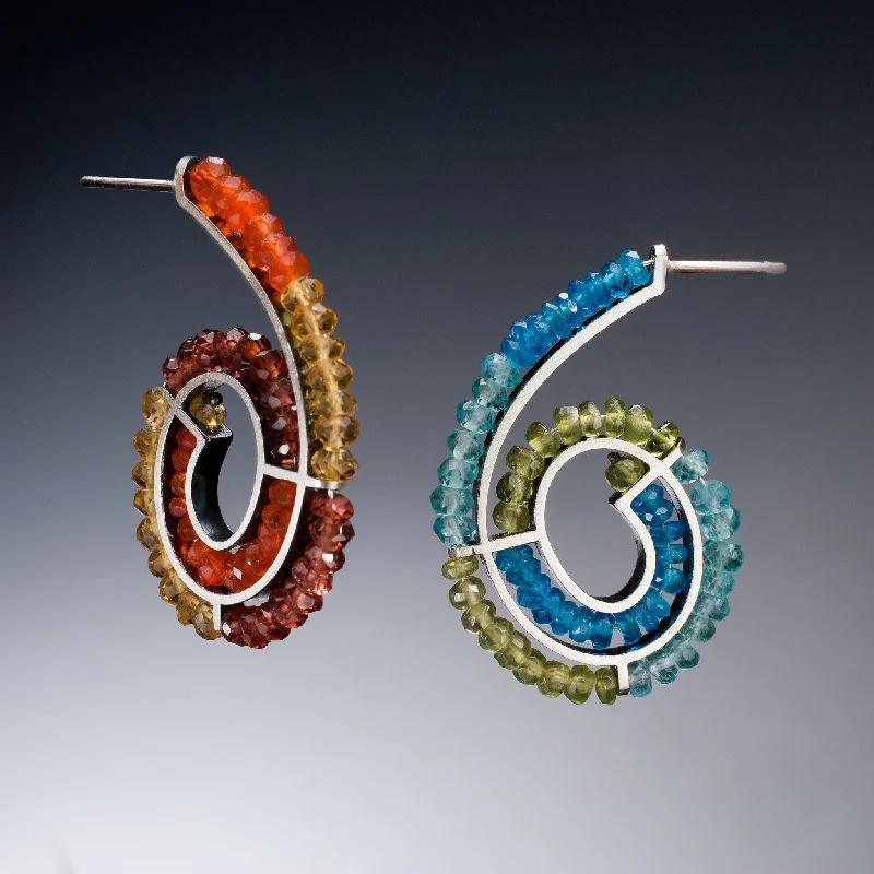 Ladies round earrings-Gemstone Spiral Earrings