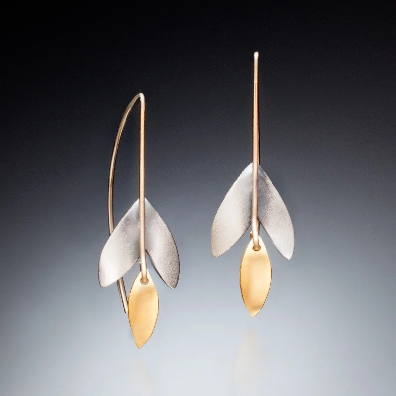 Ladies sterling silver earrings-Gold and Silver Leaf Earrings