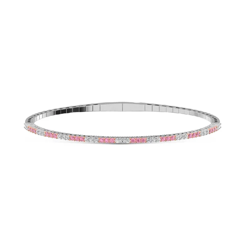 14K White Gold  1 Ct.Tw.  Alternate 3 white and 3 Pink Lab Grown Diamond Bangle