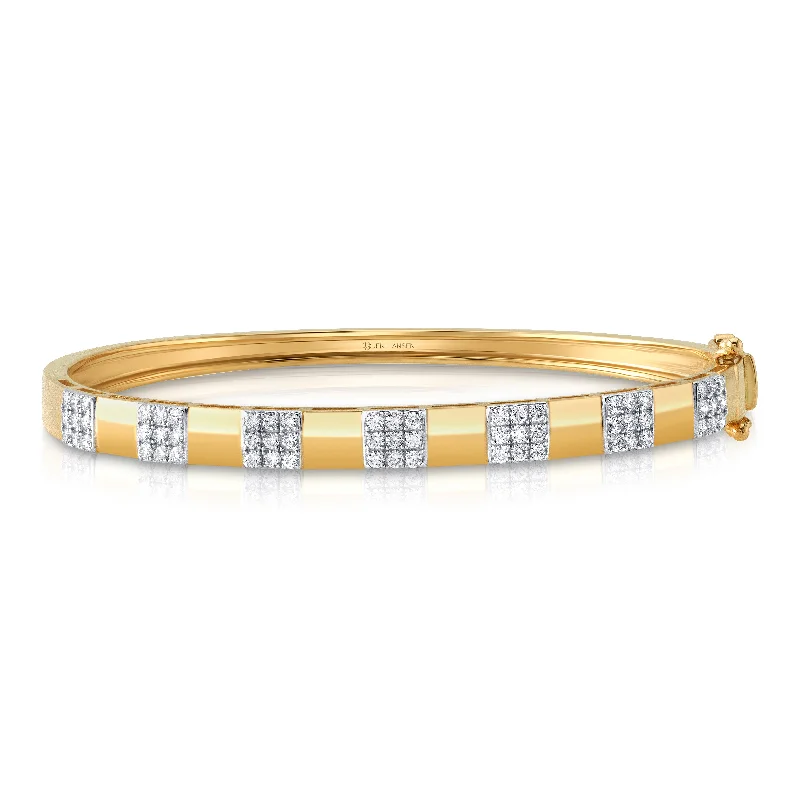 Lucky 7 diamond square studded bangle, 14kt gold