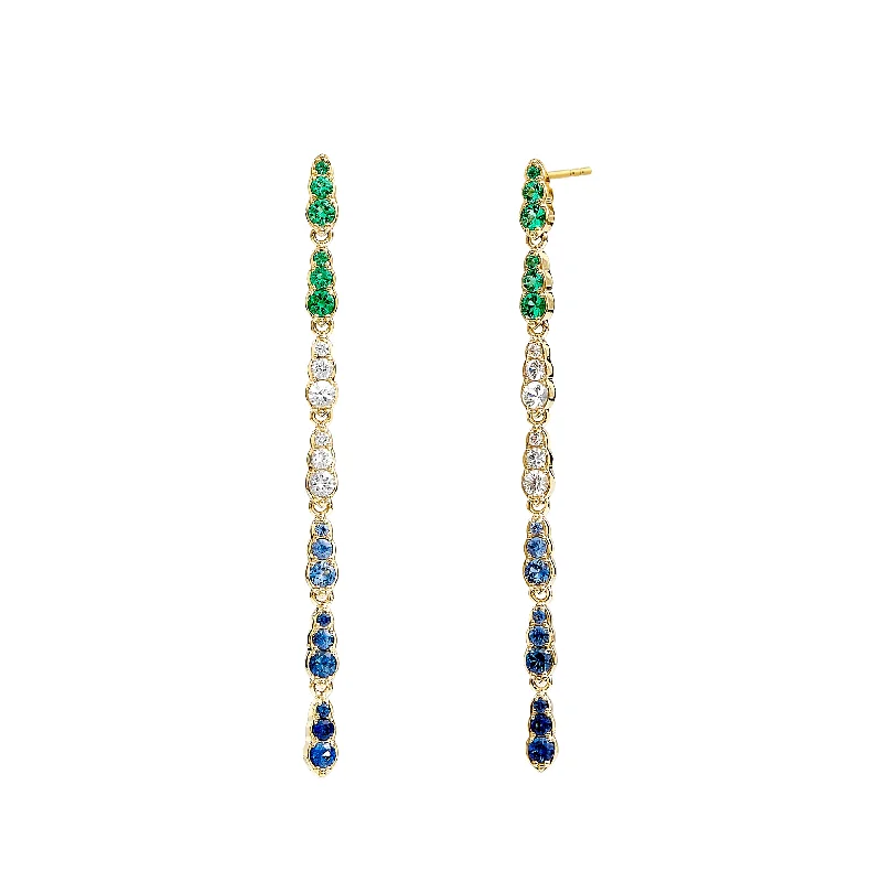 Ladies silver drop earrings-Emerald Sapphire Earrings