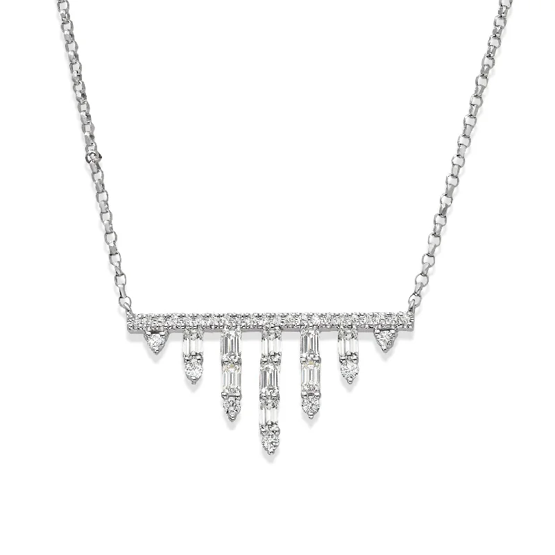 Ladies chandelier necklaces-0.50 ctw Baguette & Round Diamond Bar Necklace Pendant