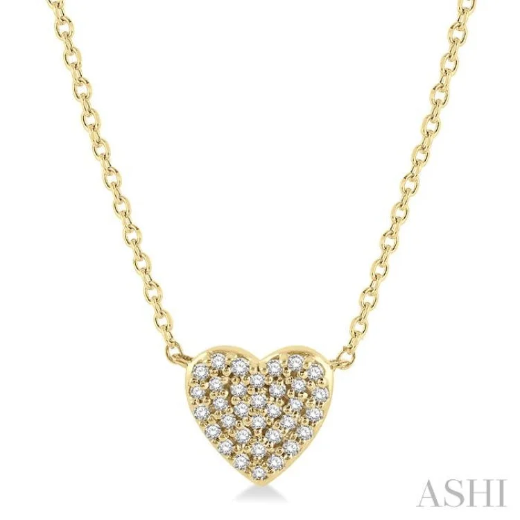 Ladies sterling silver necklaces-1/8 Ctw Heart Charm Round Cut Diamond Necklace in 10K Yellow Gold