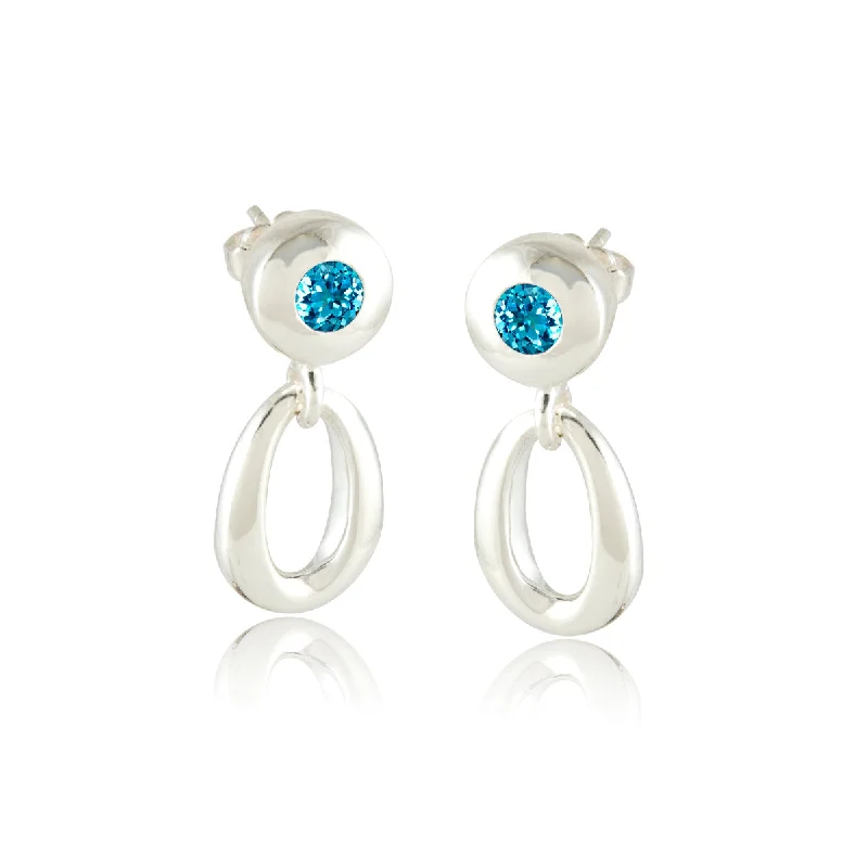 Ladies silver hoop drop earrings-Gemstone and Open Oval Earrings