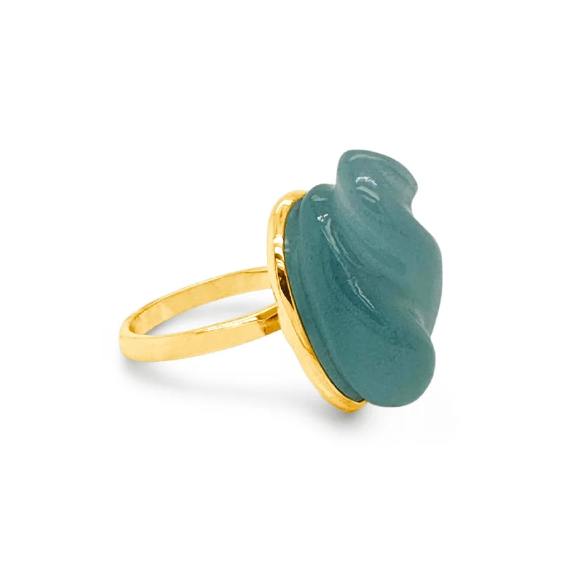 Ladies heart-shaped rings-Aquamarine Carved Ring In 18K Yellow Gold