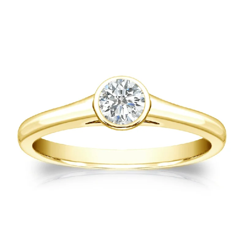 Ladies engagement rings with side stones-Auriya 14k Gold 1/4 carat TW Bezel-set Solitaire Diamond Engagement Ring