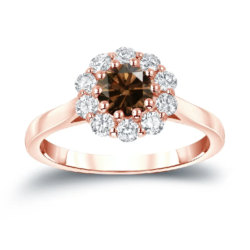 Ladies timeless engagement rings-Auriya 14k Gold 1ctw Brown Diamond Halo Engagement Ring (H, I1-I2)