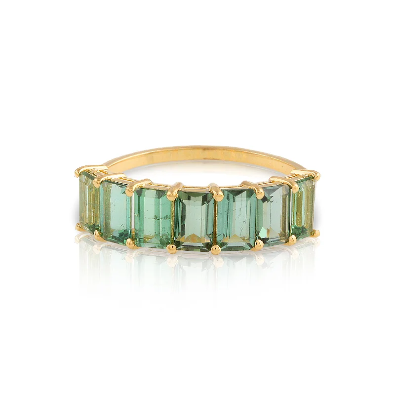 Ladies vintage rings-Green Tourmaline Rect. Ring In 18K Yellow Gold