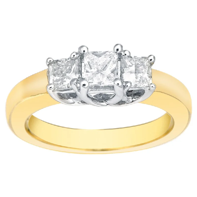 Ladies custom engagement rings-Auriya Classic 1ctw Princess-Cut 3-Stone Diamond Engagement Ring 14k Two-Tone Gold