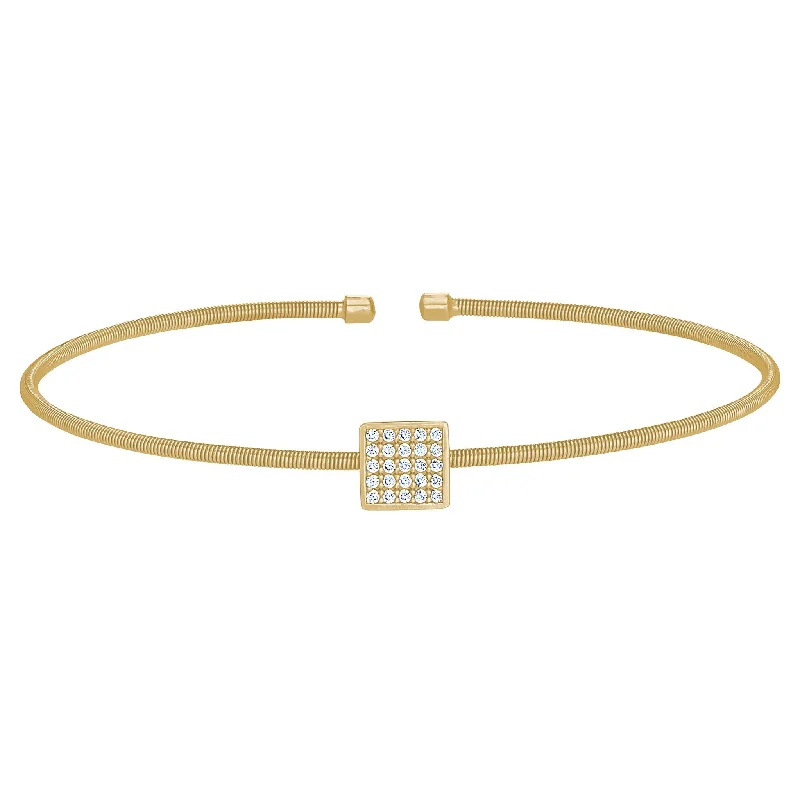 Ladies statement bangles-Cable Bracelet with Simulated Diamond Square Accent