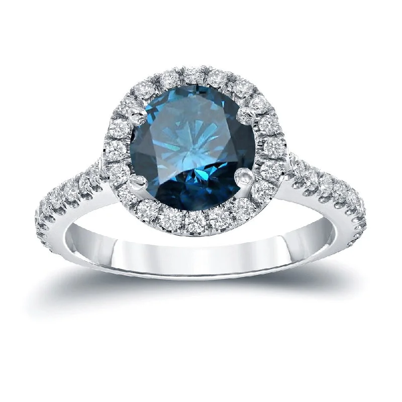 Ladies stacked engagement rings-Auriya 14k Gold 2 2/5ct TDW Round Blue Halo Diamond Engagement Ring