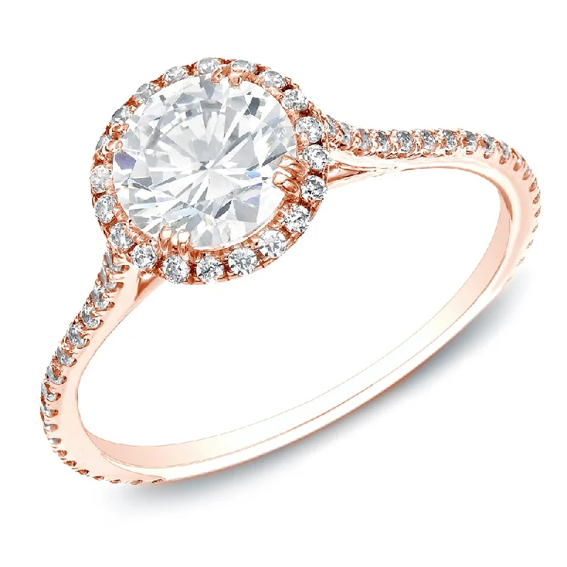 Ladies modern engagement rings-Auriya 14k Rose Gold 1 1/2ctw Round Halo Diamond Engagement Ring Certified