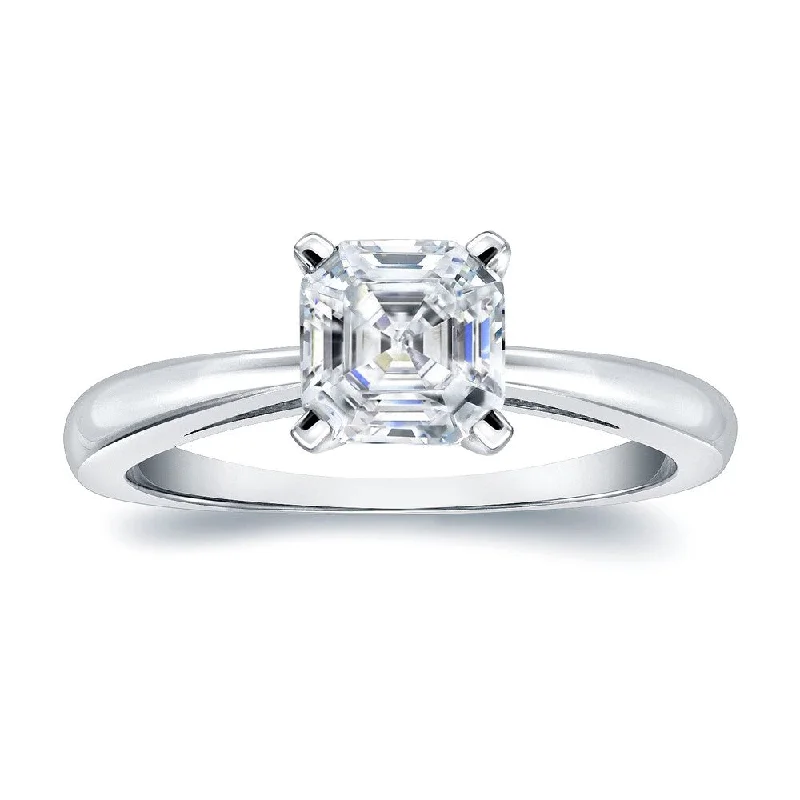 Ladies heart shaped engagement rings-Auriya Platinum 3/4ctw Solitaire Asscher-cut Diamond Engagement Ring Certified (H-I, VS1-VS2)