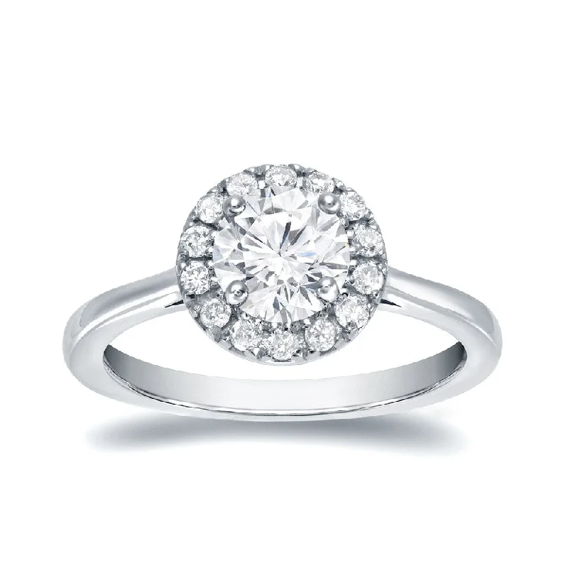 Ladies vintage-inspired engagement rings-Auriya 1ctw Round Halo Diamond Engagement Ring Platinum Certified