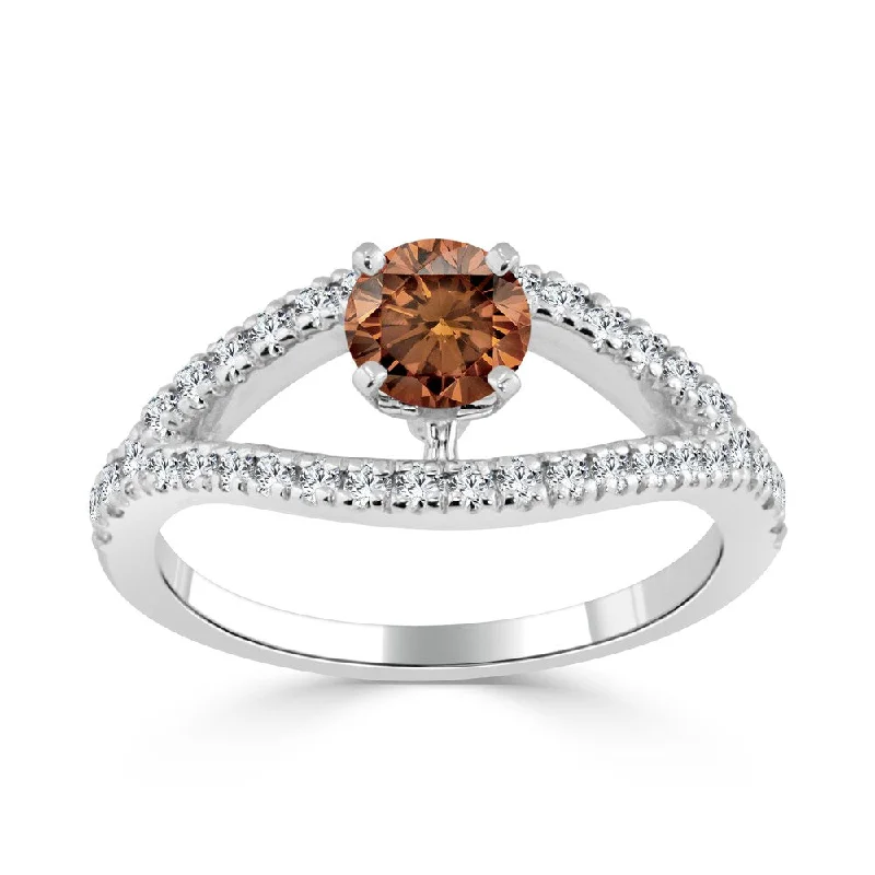 Ladies engagement rings with gemstones-Auriya Modern Split Band 3/4ctw Brown Diamond Engagement Ring 14k Gold