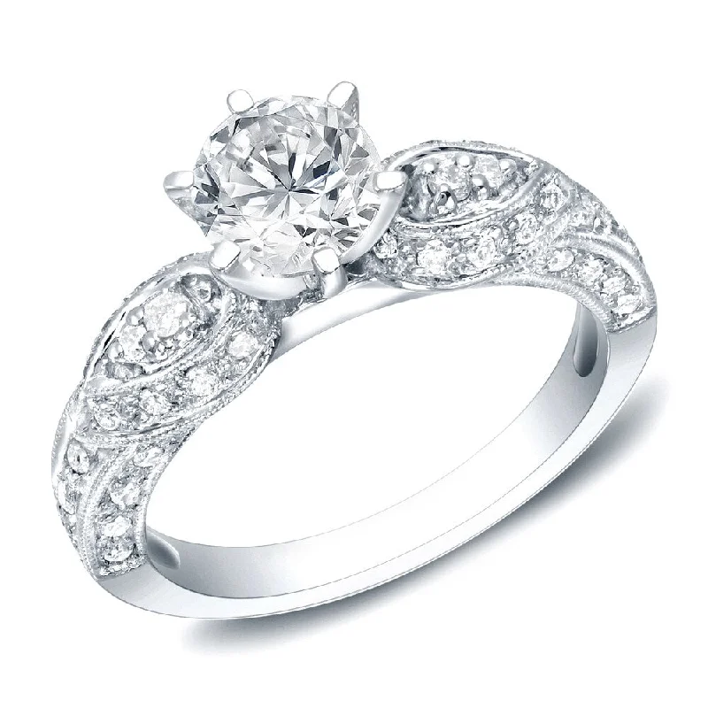 Ladies affordable engagement rings-Auriya Vintage Inspired 1 1/2ct TDW Round Diamond Engagement Ring 14k Gold