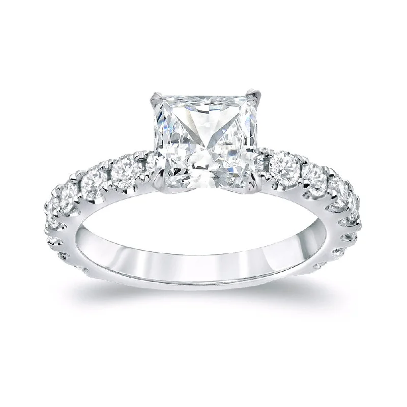 Ladies pear shaped engagement rings-Auriya Classic 2 1/2ctw Princess-Cut Diamond Engagement Ring Platinum Certified (H-I, SI1-SI2)