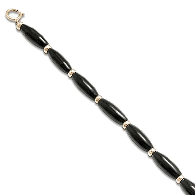 Ladies expandable bracelets-Black Coral Bracelet in Gold - Size 7-7.5"