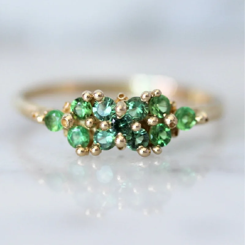 Ladies round rings-Shamrock Green Sapphire & Tsavorite Cluster Ring