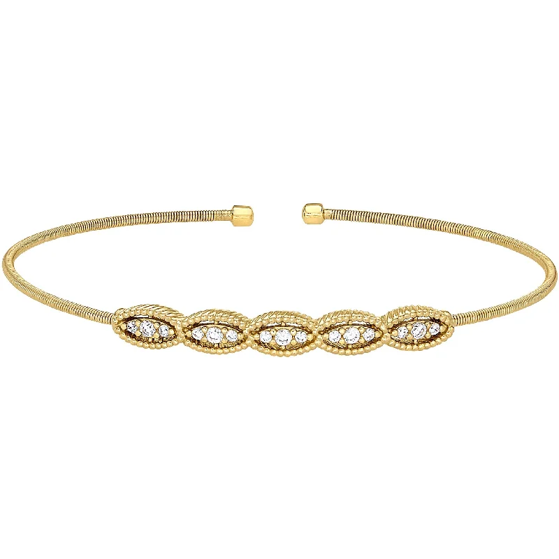 Ladies gold charm bracelets-Cable Bracelet with Marquise Shaped Simulated Diamond