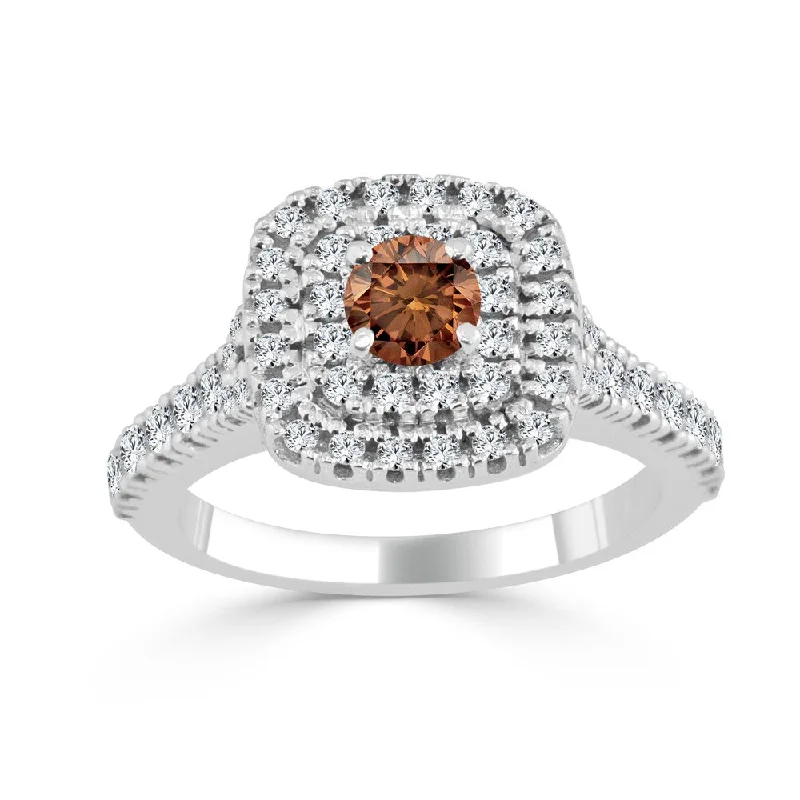 Ladies round cut engagement rings-Auriya 1ctw Double Halo Brown Diamond Engagement Ring 14k Gold