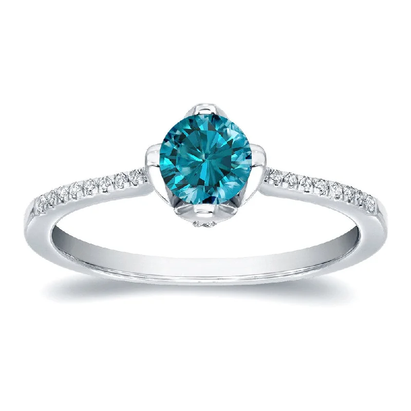 Ladies sapphire engagement rings-Auriya Round Solitaire Blue Diamond Engagement Ring 4/5ct TDW 14k Gold