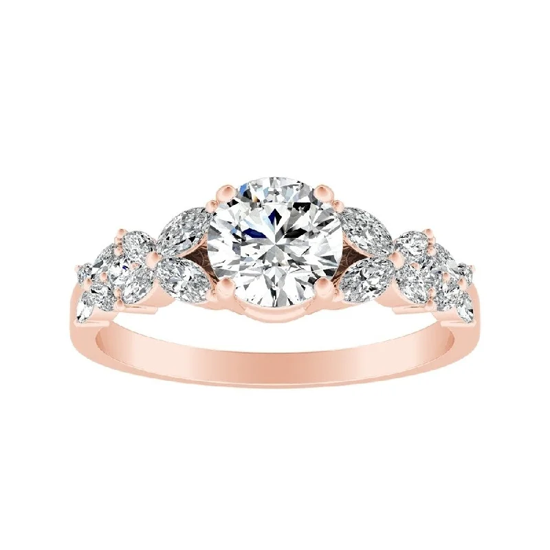 Ladies engagement rings with baguette diamonds-Auriya 14k Gold 3/4 carat TW Vintage Floral Diamond Engagement Ring