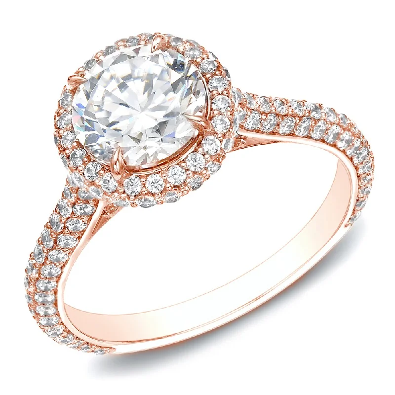 Ladies bezel set engagement rings-Auriya 14k Rose Gold 2ctw Halo Diamond Engagement Ring Certified (H-I, SI1-SI2)