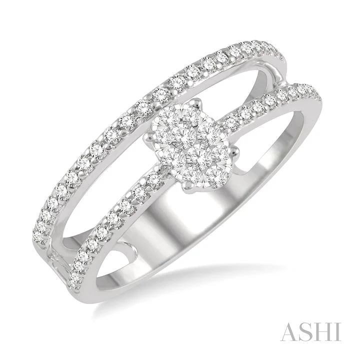 Ladies diamond rings-DOUBLE ROW OVAL SHAPE LOVEBRIGHT DIAMOND FASHION RING