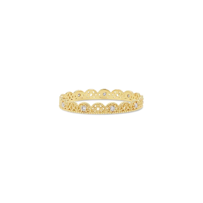 Ladies bridal rings-Petite Lace Band with Alternating Diamonds