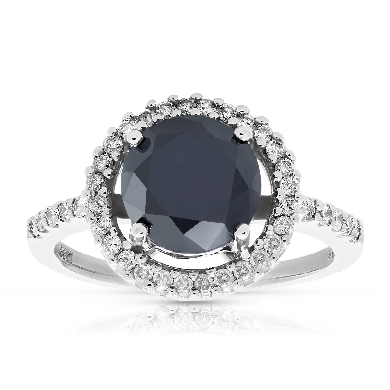 Ladies affordable diamond engagement rings-3.50 cttw Black Diamond Engagement Ring Bridal Wedding 14K White Gold