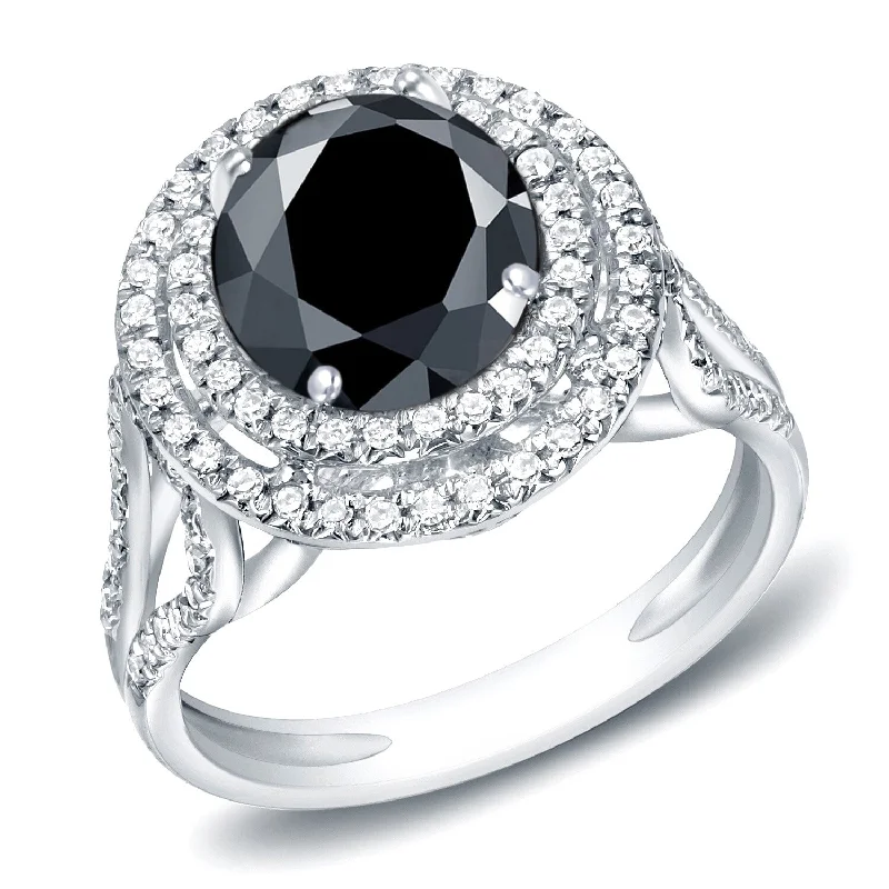 Ladies custom-made engagement rings-Auriya 14k Gold 2ctw Black Diamond Halo Engagement Ring