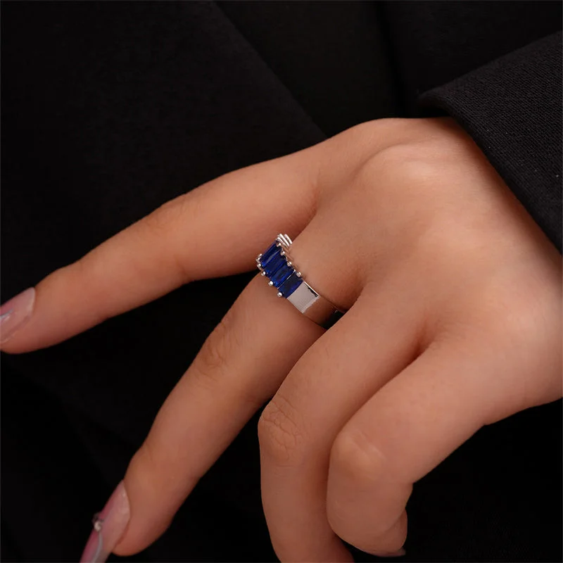 Ladies fashion rings-Simple Style Rectangle Copper Plating Inlay Zircon Silver Plated Open Rings