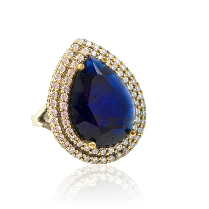 Ladies hammered gold rings-Ottoman-Inspired Sapphire Crystal Statement Ring - Size 7.5