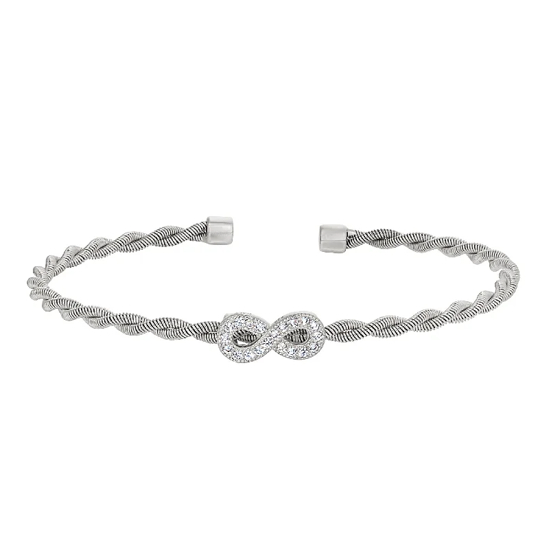 Ladies infinity bracelets-Infinity Symbol Twisted Flexible Cable Bracelet with Simulated Diamonds