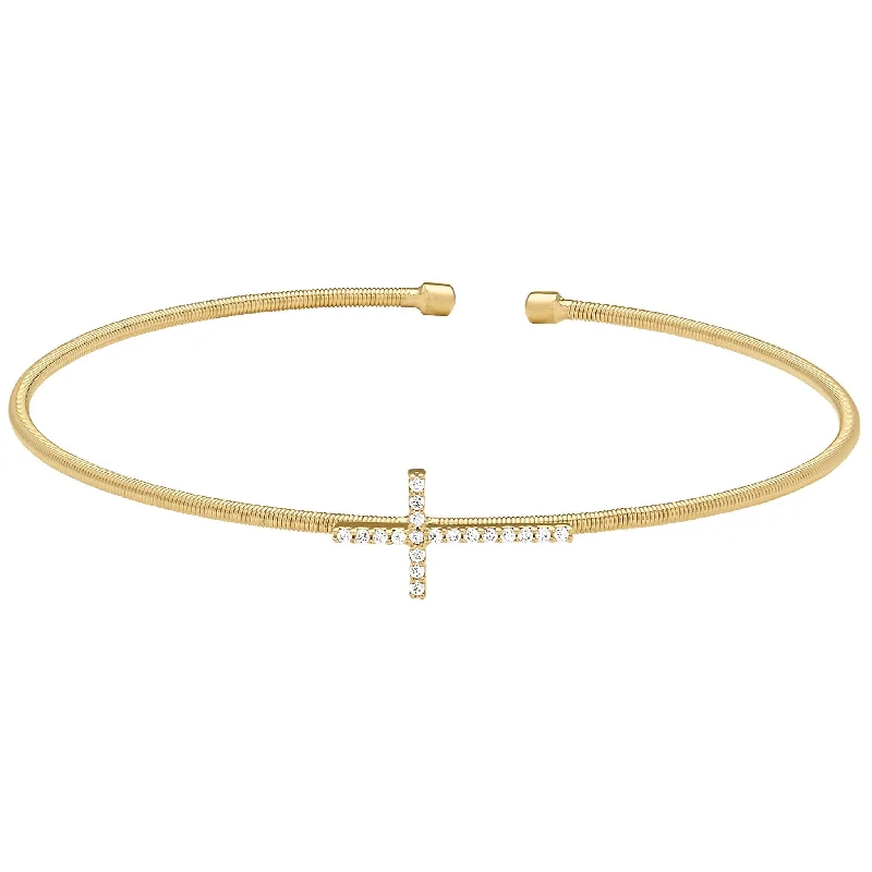 Ladies enamel bangles-Cross Flexible Cable Bracelet with Simulated Diamonds