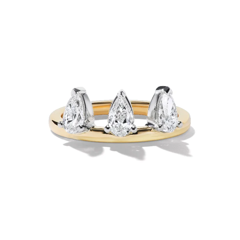 Ladies stackable rings-Three Stone Pear Ring