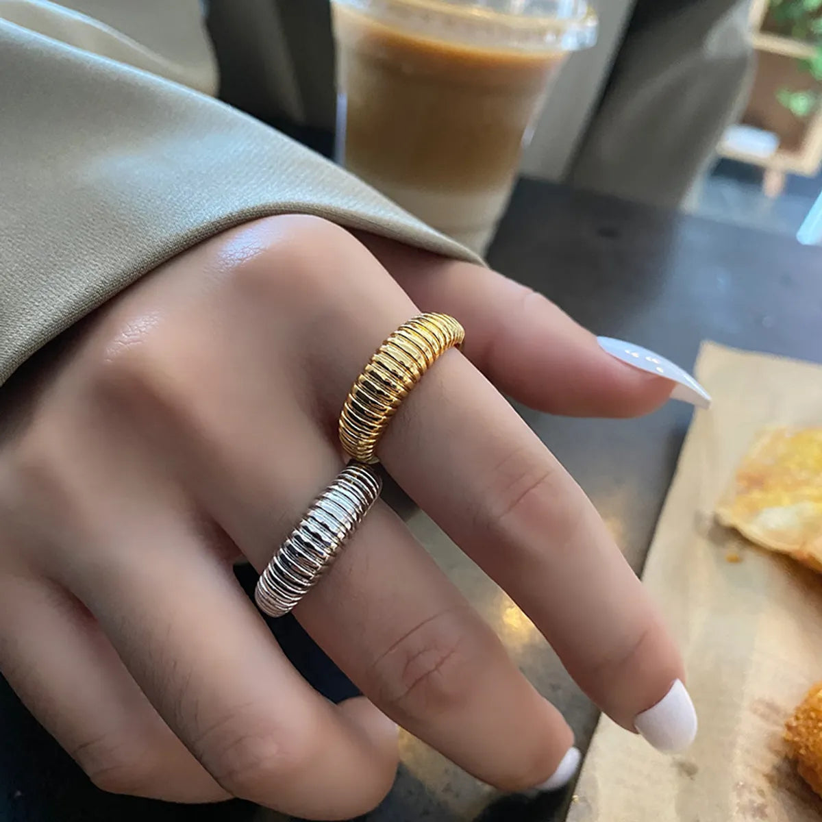 Ladies silver promise rings-French Croissant Geometric Design Opening Adjustable Index Finger Ring