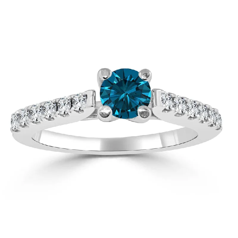 Ladies diamond halo engagement rings-14k Gold 3/4ct TDW Round Blue Diamond Engagement Ring by Auriya (H-I, I1-I2)