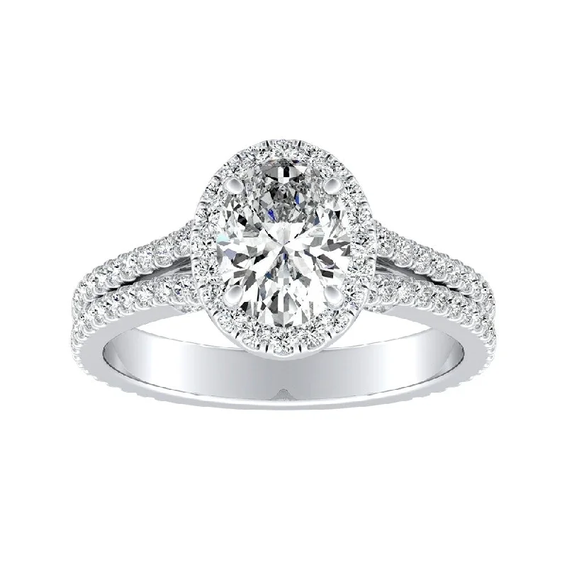 Ladies oval diamond engagement rings-Auriya Platinum 9/10ctw Oval-cut Halo Diamond Engagement Ring (I-J, I1-I2)