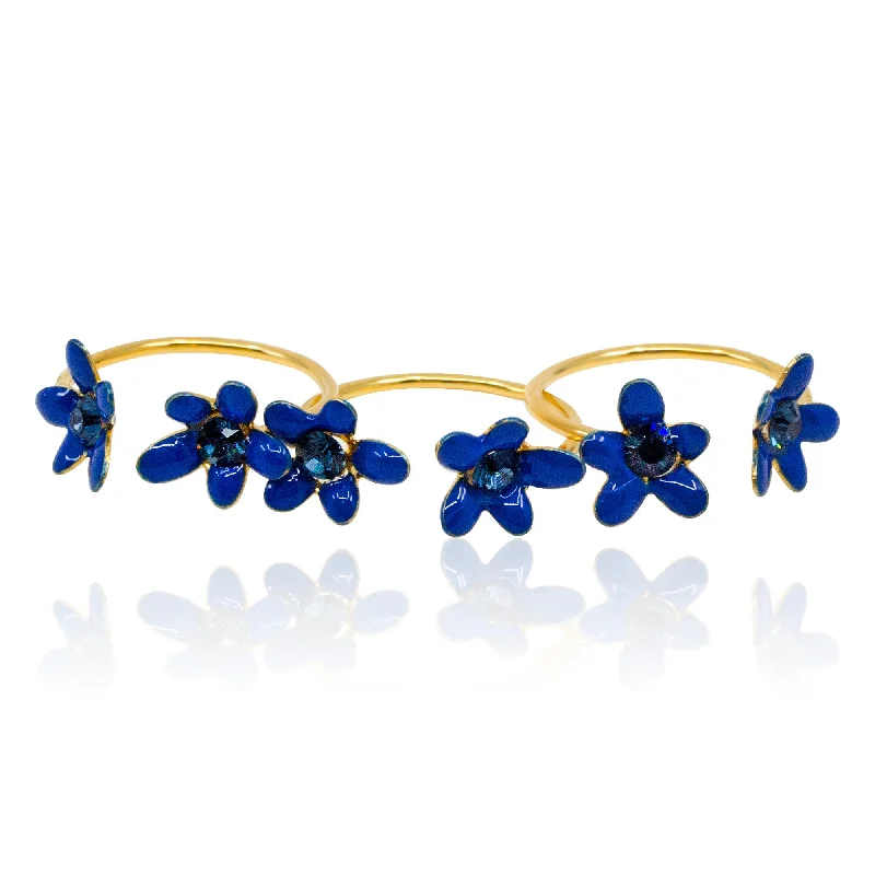 Ladies engagement rings with diamonds-Navy Blue Floral Stackable Ring by Eric et Lydie