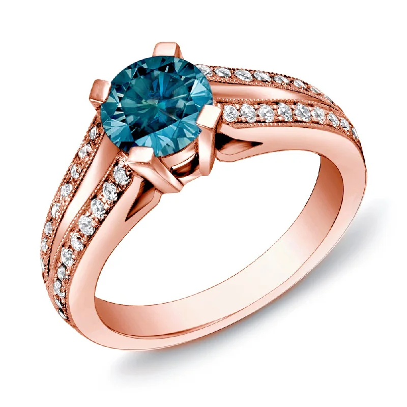 Ladies white gold engagement rings-Auriya 14k Rose Gold 1 1/4ctw Modern Blue Diamond Engagement Ring (H-I, SI1-SI2)