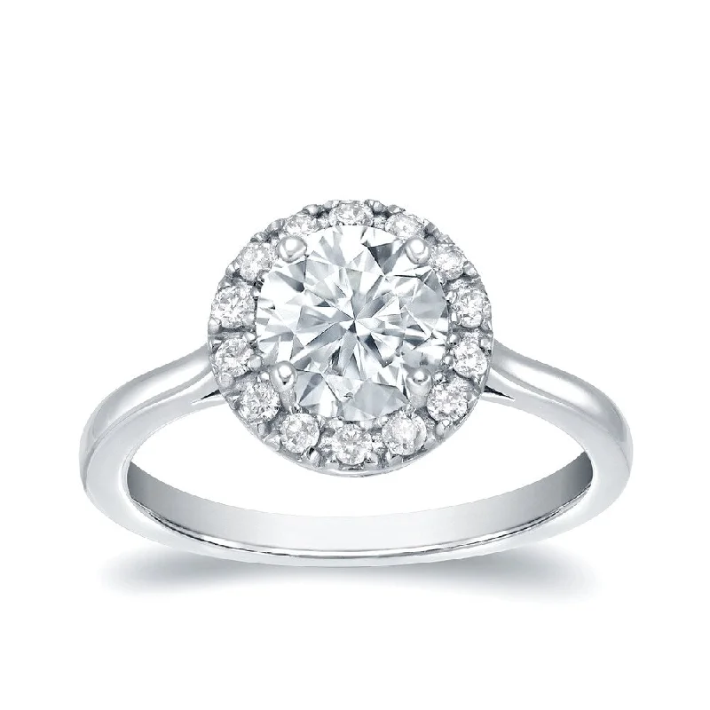 Ladies halo engagement rings-Auriya 1 1/4ctw Round Halo Diamond Engagement Ring Platinum Certified (H-I, SI1-SI2)