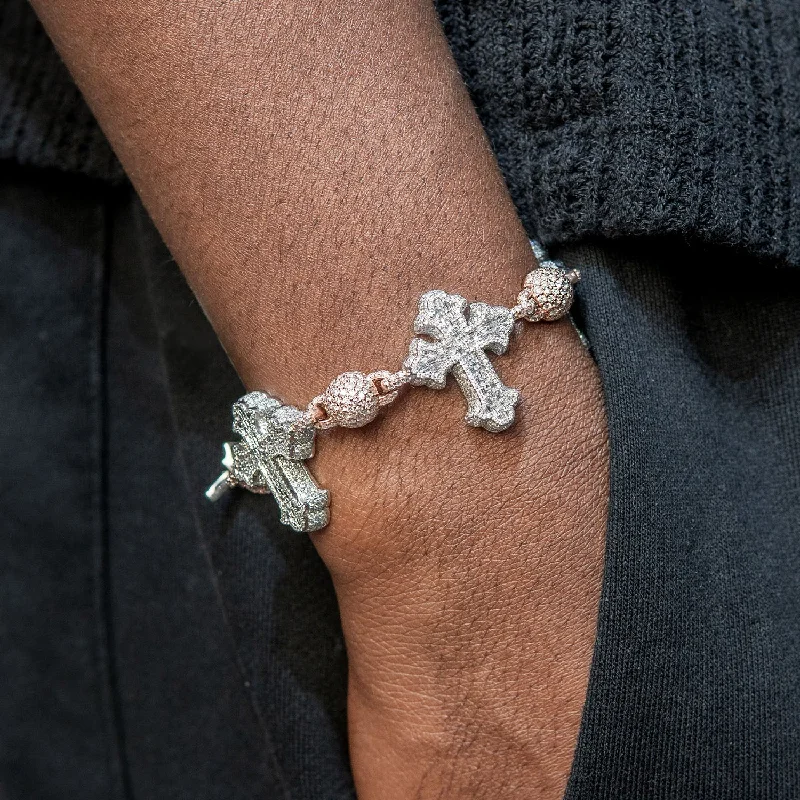 Ladies silver cuffs with diamonds-High End Jewelry - Iced Out Cross Bracelet