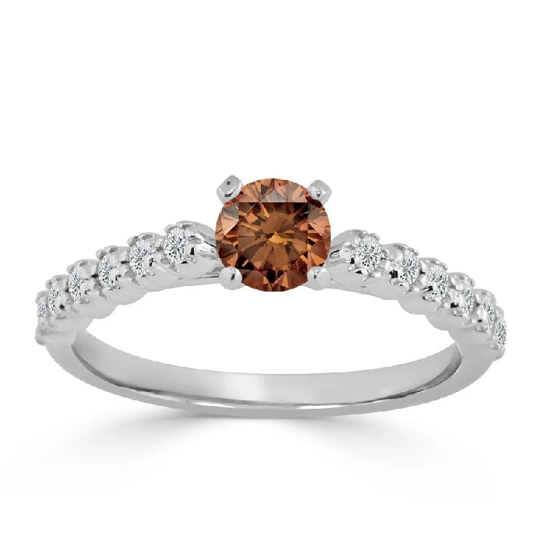 Ladies three-stone engagement rings-Auriya 3/5ctw Brown Diamond Engagement Ring 14K Gold