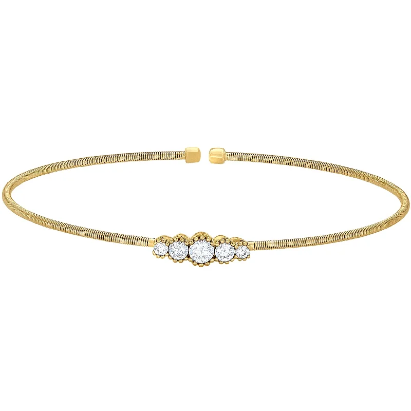 Ladies engraved bracelets-Cable Bracelet with Graduated Simulated Diamonds